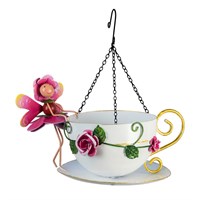 Fountasia Ornament - Fairy Hanging Teacup Wild Bird Feeder - Rose 'Rosie' (390137) 
